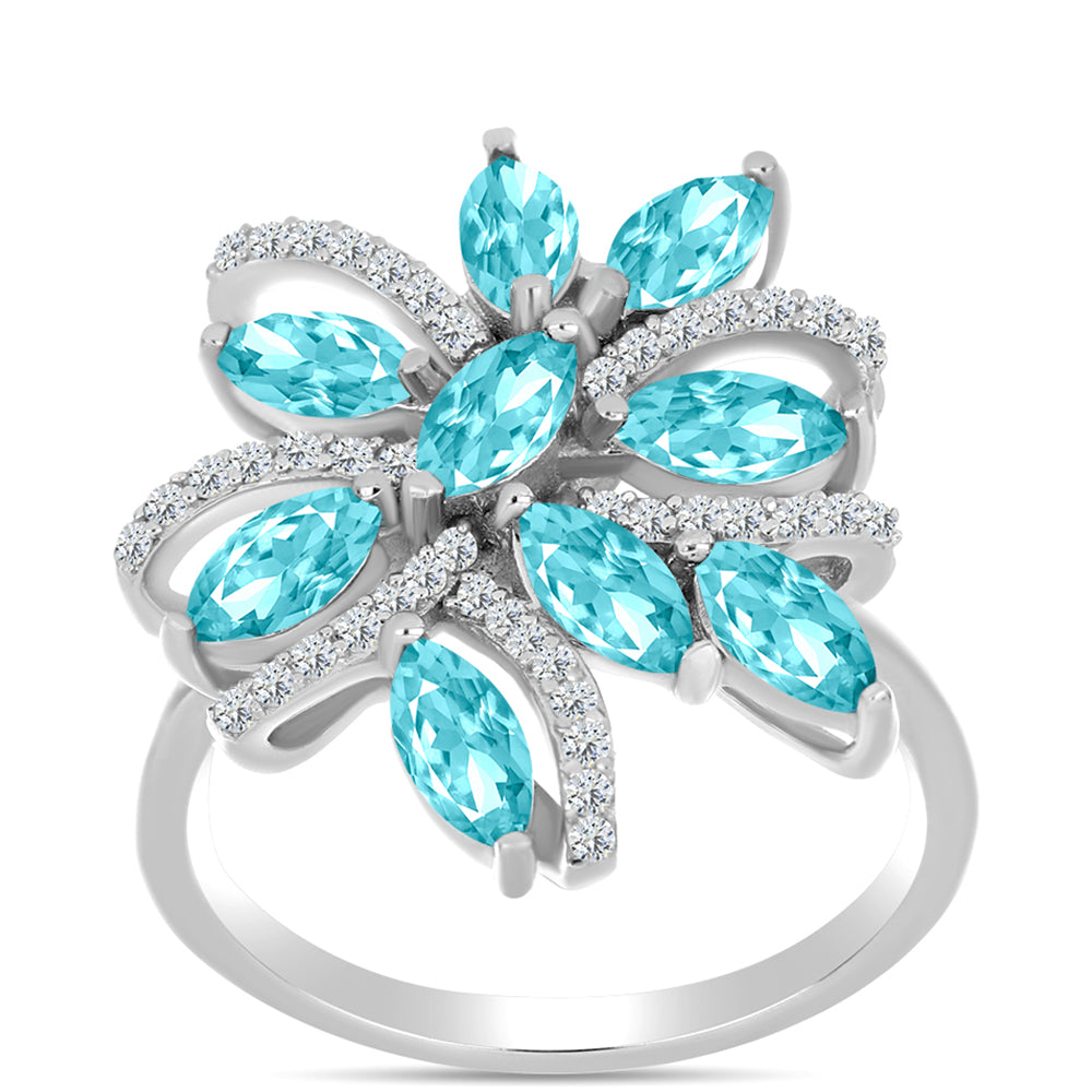 Anillo de Plata con Cuarzo Paraiba y Topacio Blanco 3 