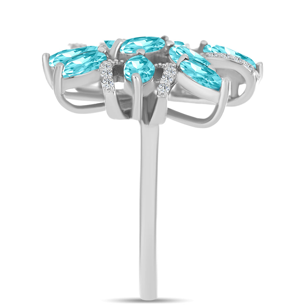 Anillo de Plata con Cuarzo Paraiba y Topacio Blanco 4 