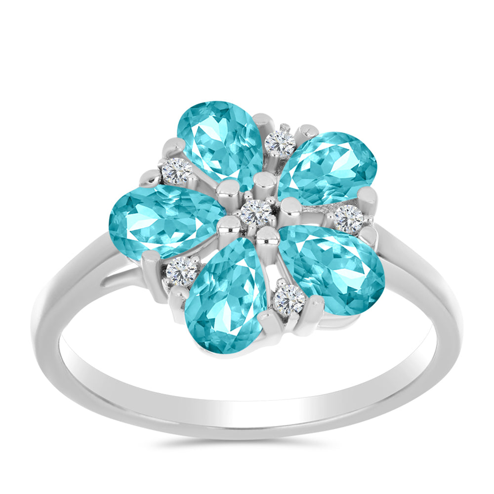 Anillo de Plata con Cuarzo Paraiba y Topacio Blanco 3 