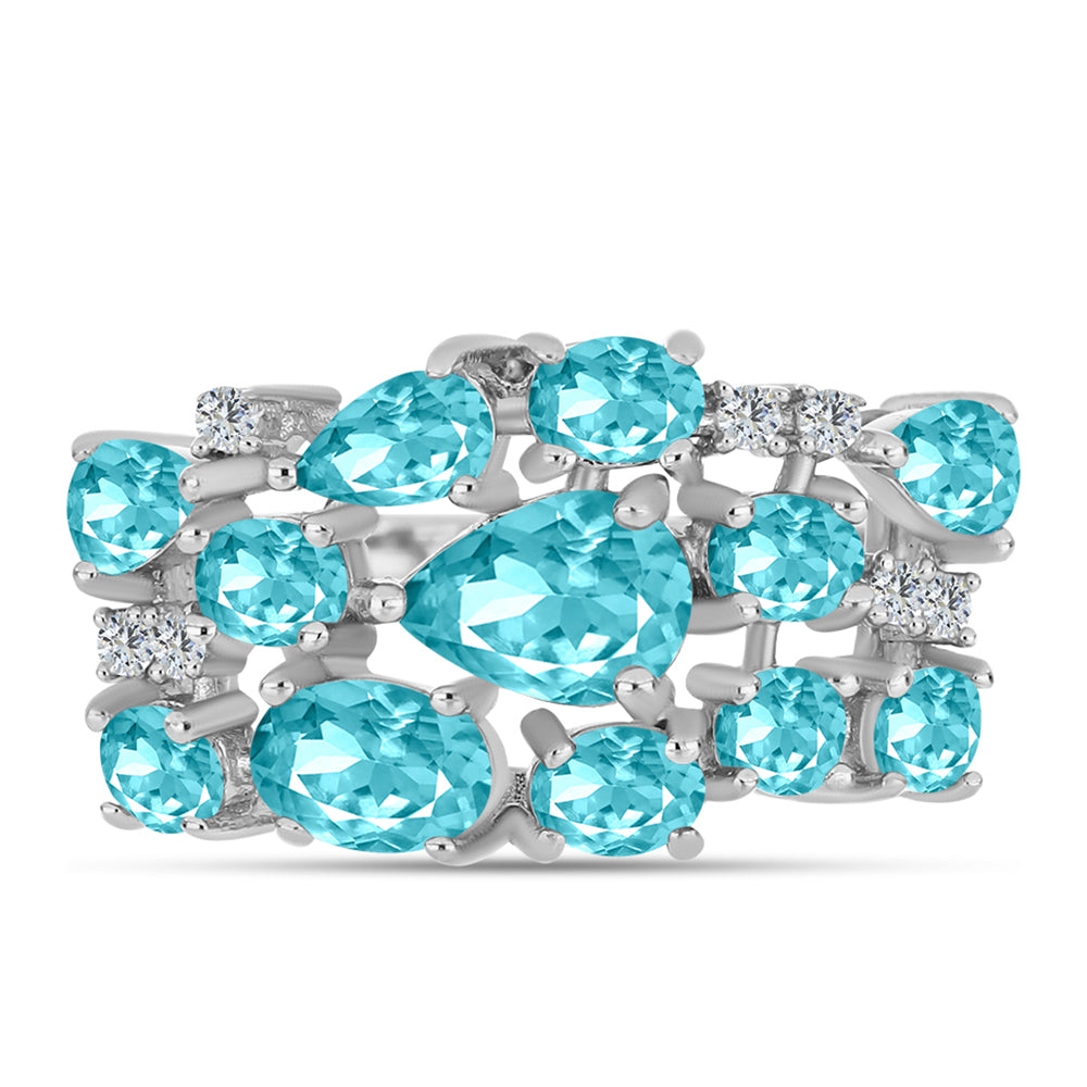 Anillo de Plata con Cuarzo Paraiba y Topacio Blanco 1 