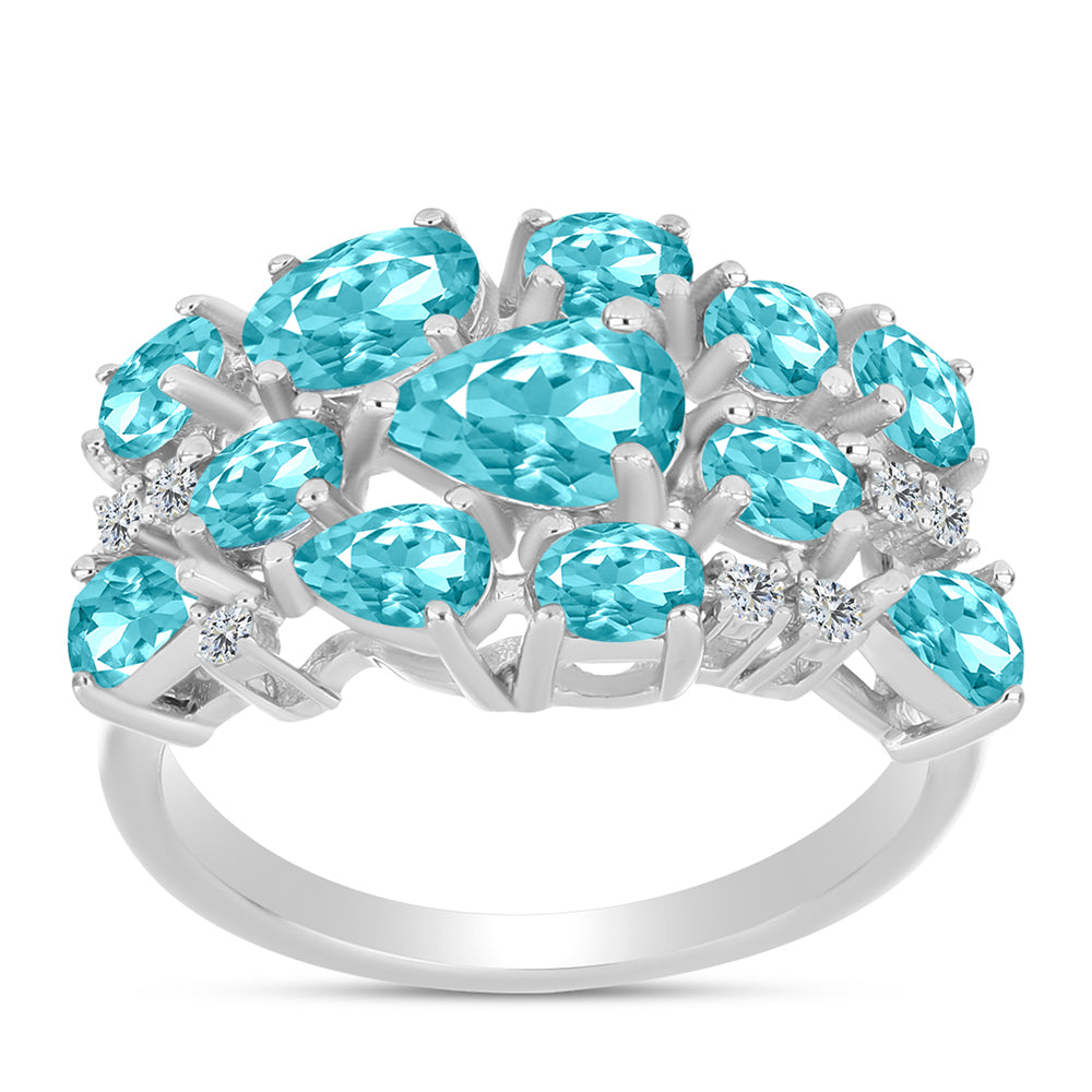 Anillo de Plata con Cuarzo Paraiba y Topacio Blanco 3 