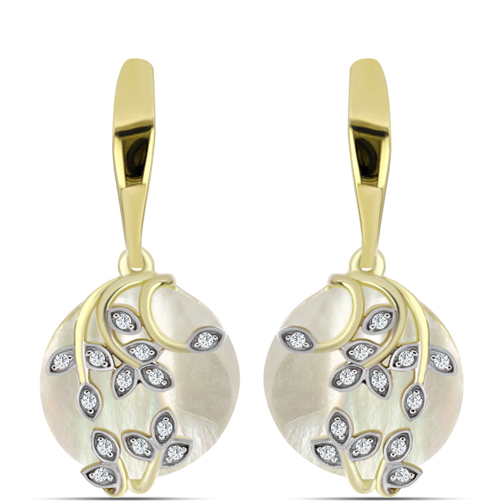 Pendientes de Plata Bañada en Oro con Madreperla y Topacio Blanco 1 