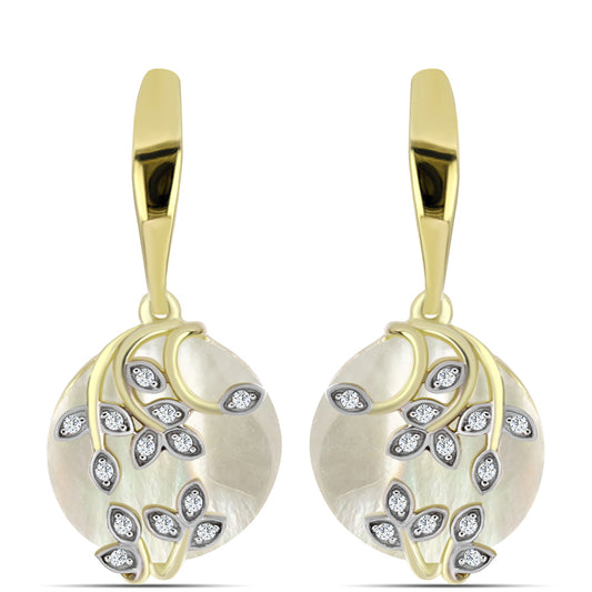 Pendientes de Plata Bañada en Oro con Madreperla y Topacio Blanco