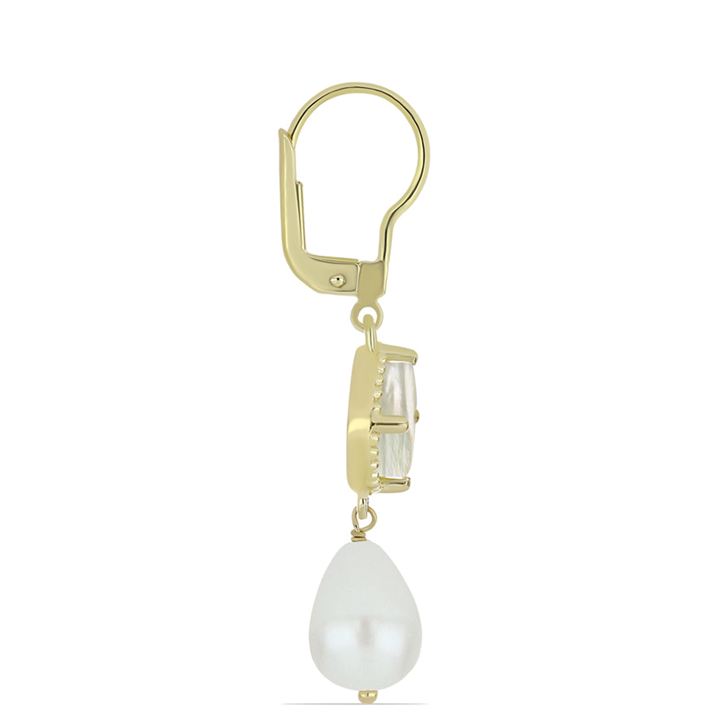 Pendientes de Plata Bañada en Oro con Madreperla y Perla de Agua Dulce