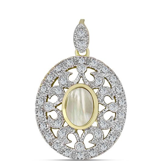 Colgante de Plata Bañada en Oro con Madreperla y Topacio Blanco