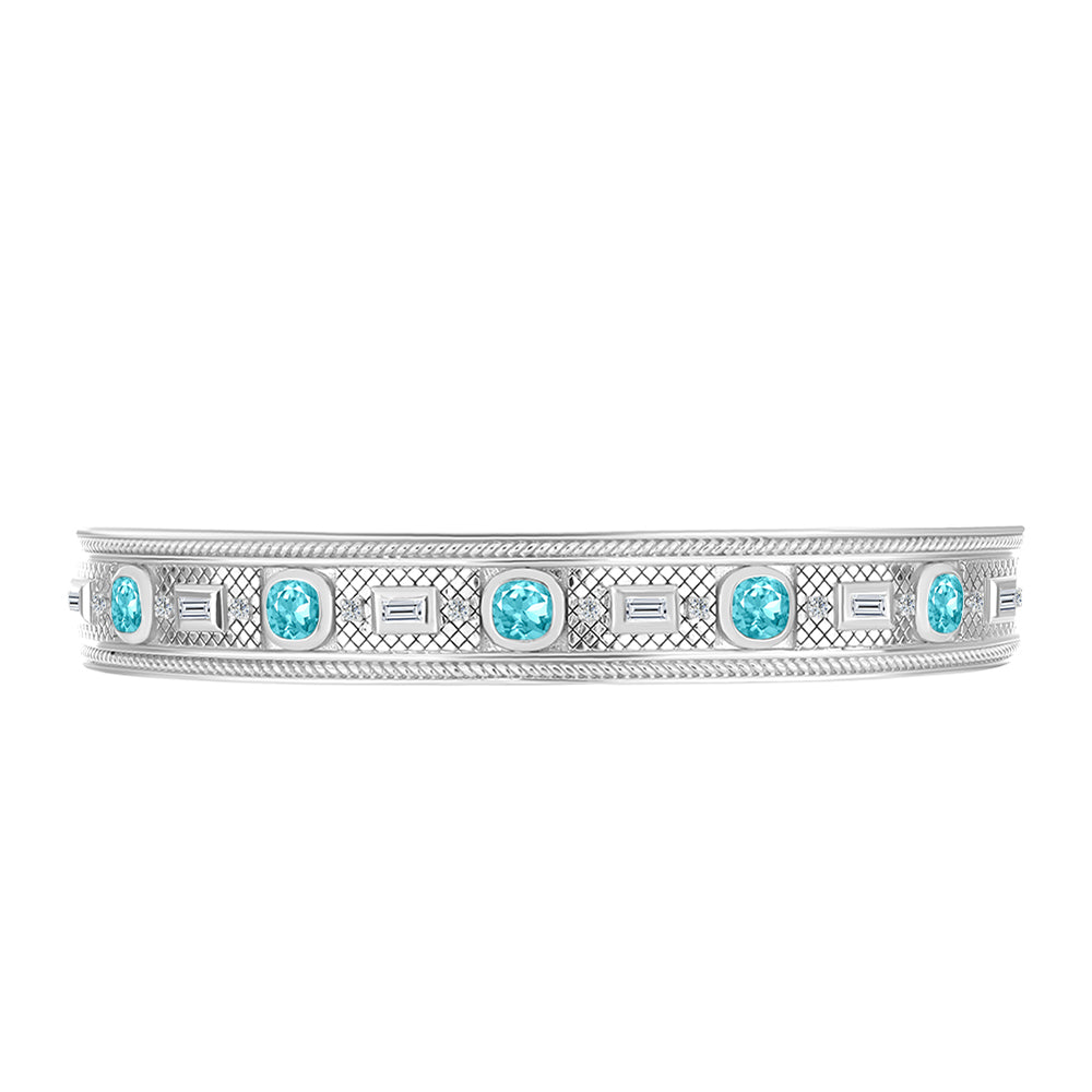 Brazalete de Plata con Cuarzo Paraiba y Zircón Blanco 2 