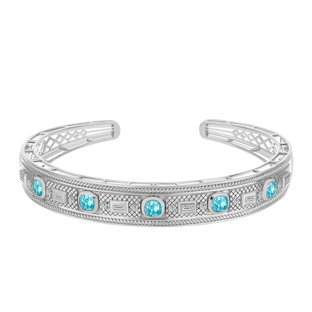 Brazalete de Plata con Cuarzo Paraiba y Zircón Blanco 1 