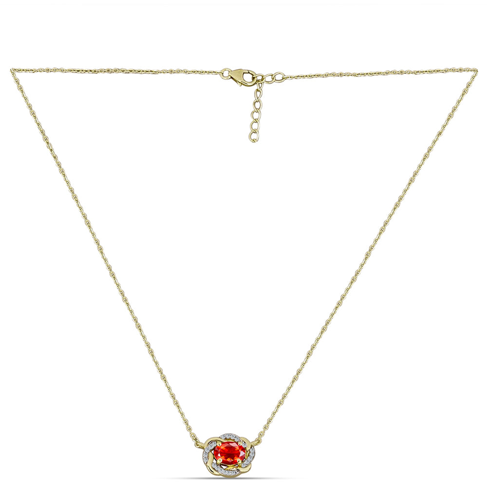 Collar de Plata Bañada en Oro con Ópalo Rojo etíope de Lega Dembi y Topacio Blanco 1 