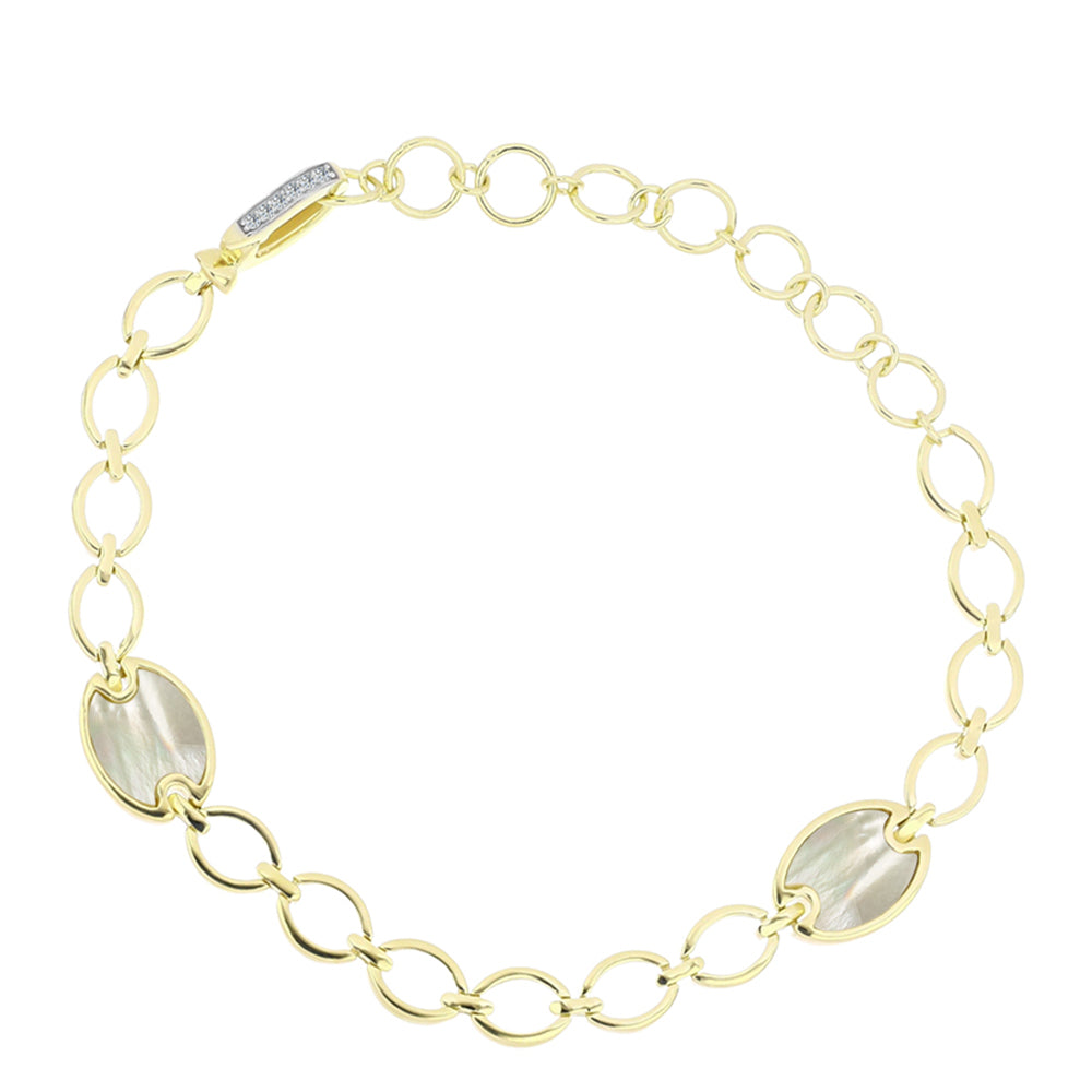 Pulsera de Plata Bañada en Oro con Madreperla y Topacio Blanco 1 