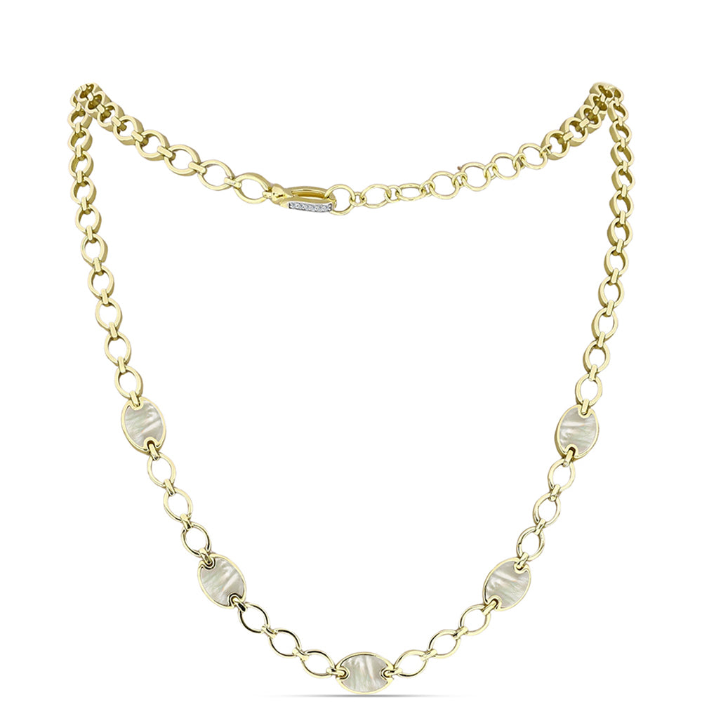 Collar de Plata Bañada en Oro con Madreperla y Topacio Blanco 1 