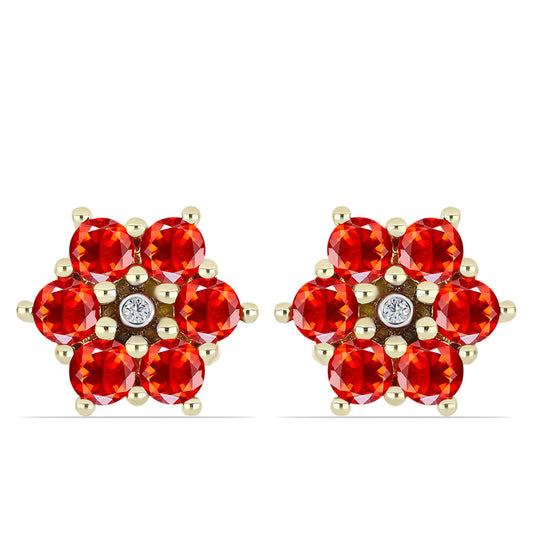 Pendientes de Plata Bañada en Oro con Ópalo Rojo etíope de Lega Dembi y Topacio Blanco