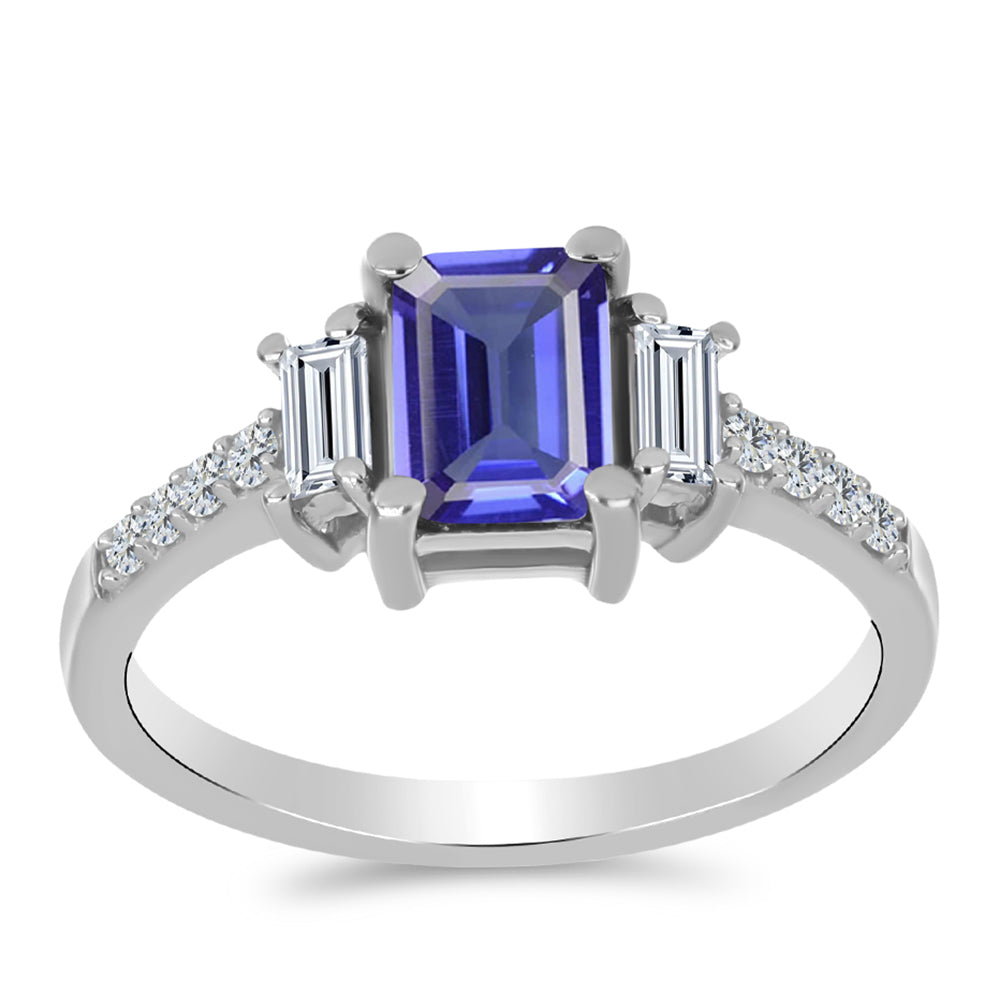 Anillo de Plata con Tanzanita AAA y Topacio Blanco 3 
