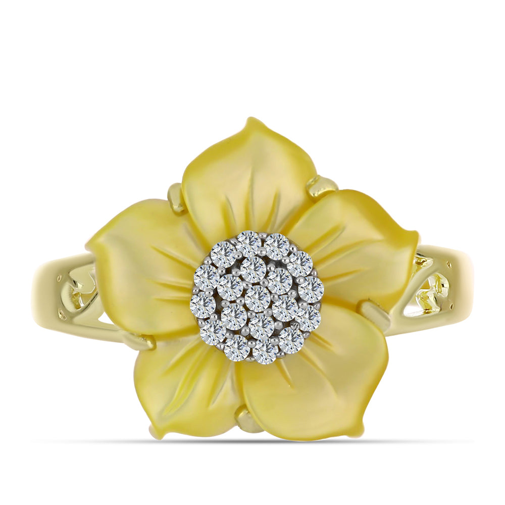 Anillo de Plata Bañada en Oro con Madreperla y Topacio Blanco