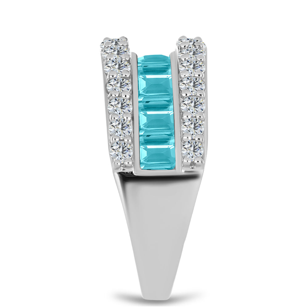 Anillo de Plata con Cuarzo Paraiba y Topacio Blanco 4 