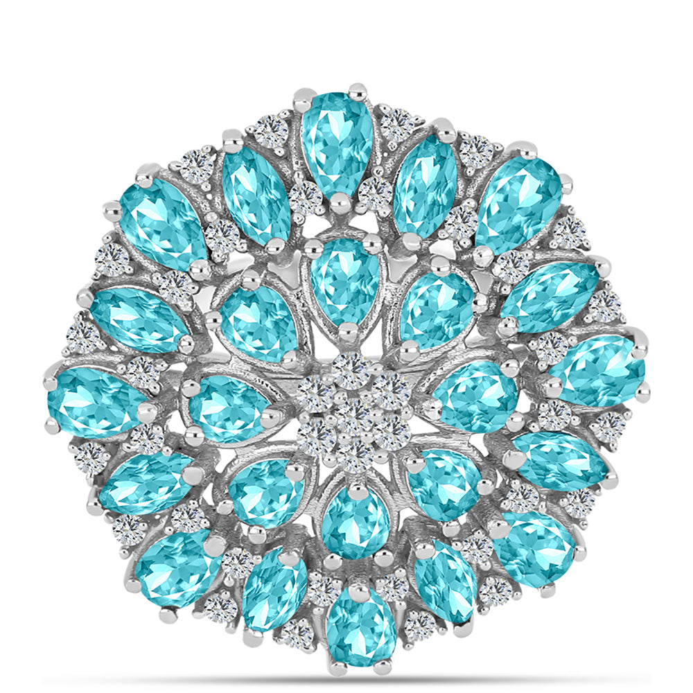 Anillo de Plata con Cuarzo Paraiba y Topacio Blanco