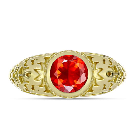 Anillo de Plata Bañada en Oro con Ópalo Rojo etíope de Lega Dembi
