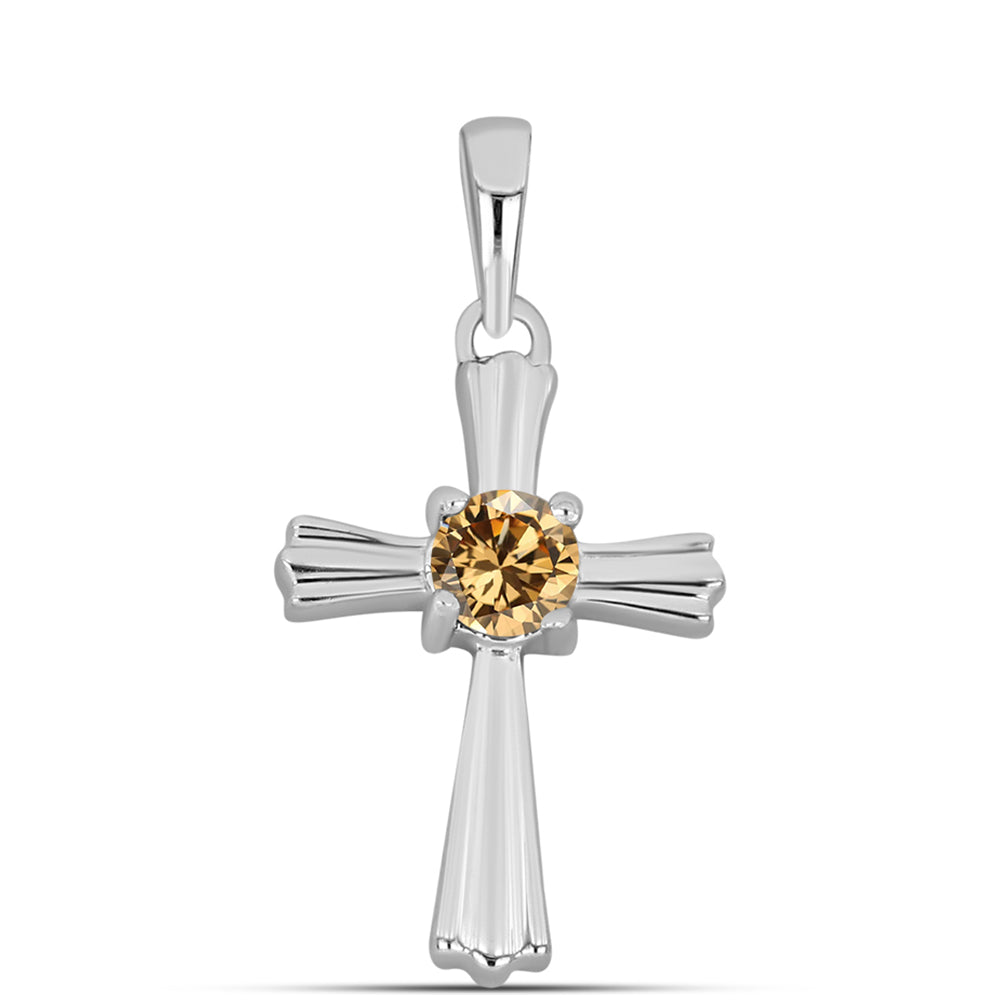 Cruz Colgante de Plata con Moisanita Champagne