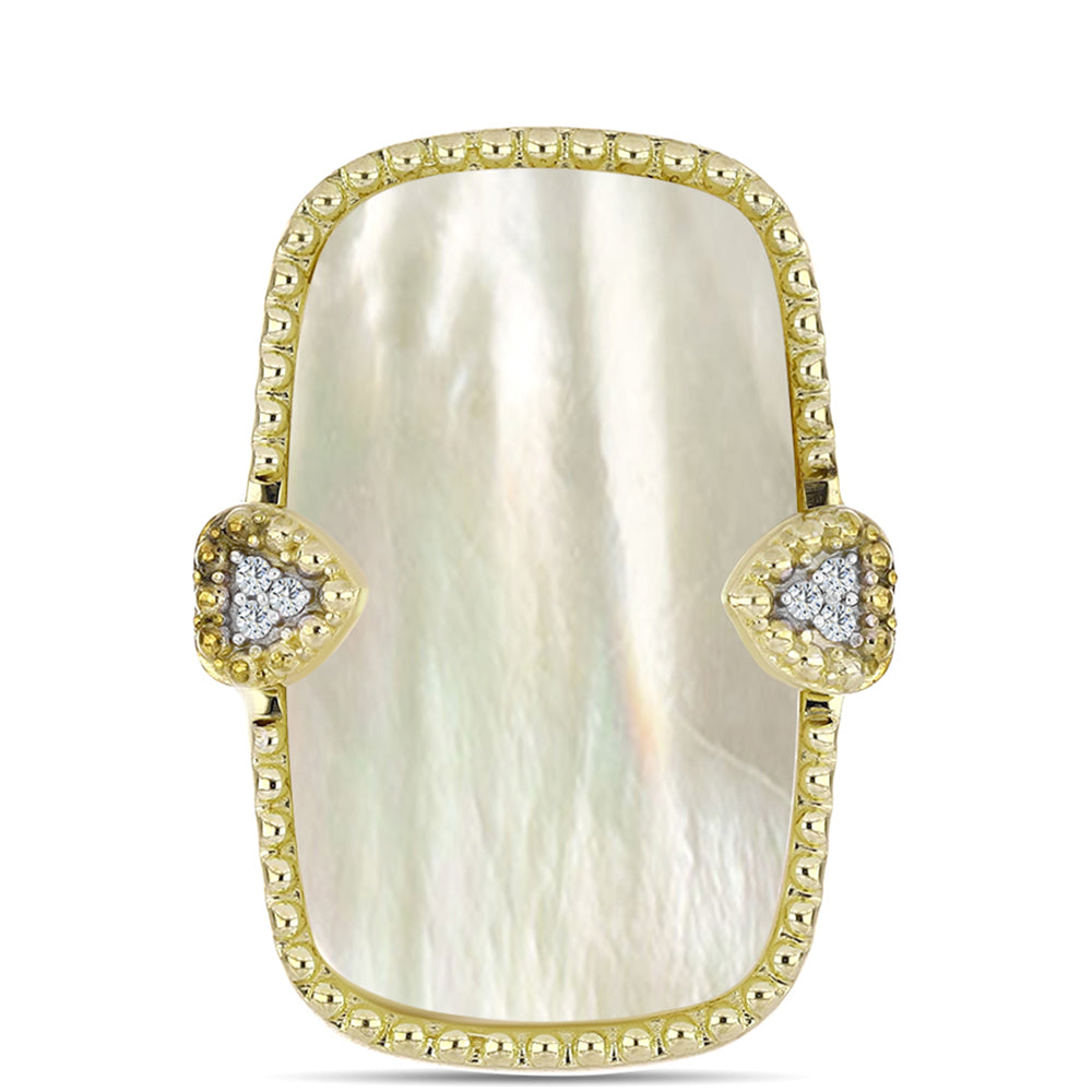 Anillo de Plata Bañada en Oro con Madreperla y Topacio Blanco 1 