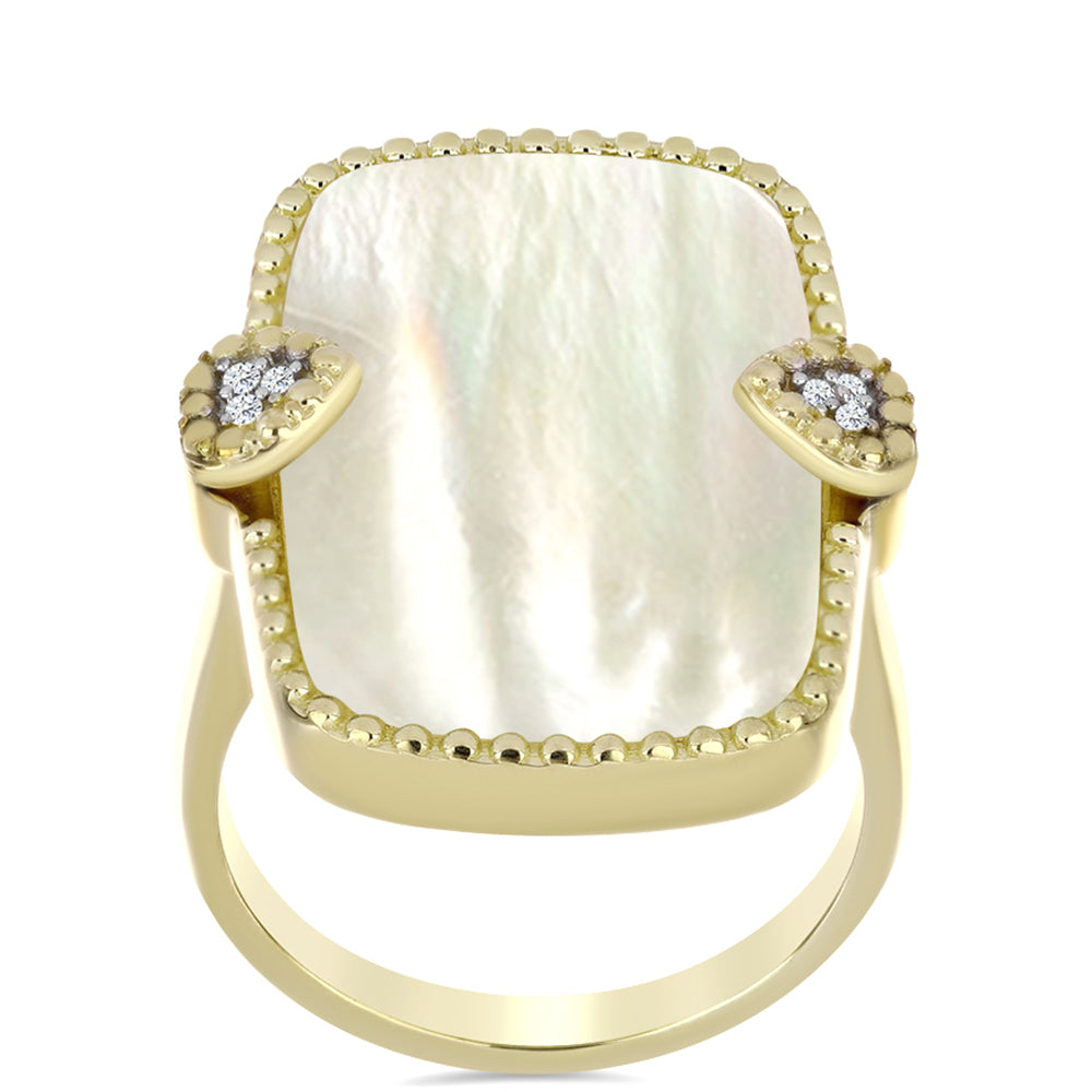 Anillo de Plata Bañada en Oro con Madreperla y Topacio Blanco 3 