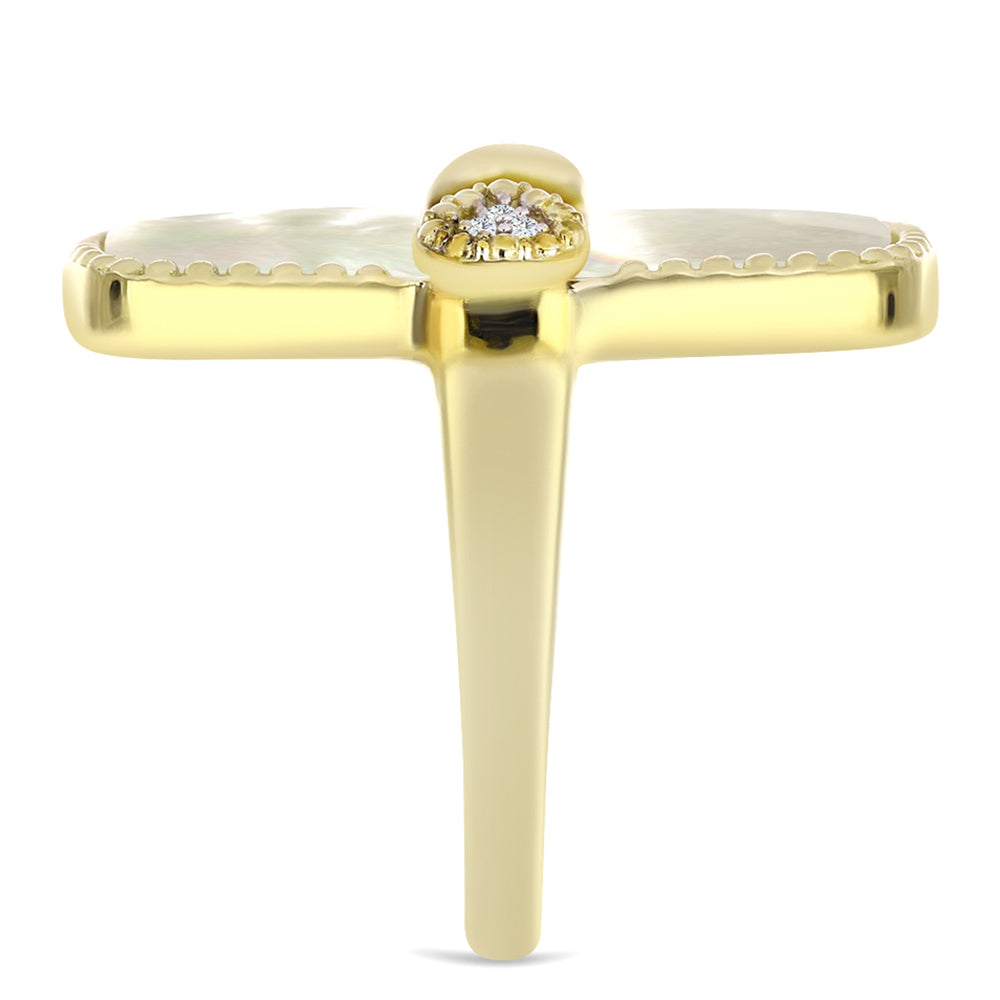 Anillo de Plata Bañada en Oro con Madreperla y Topacio Blanco