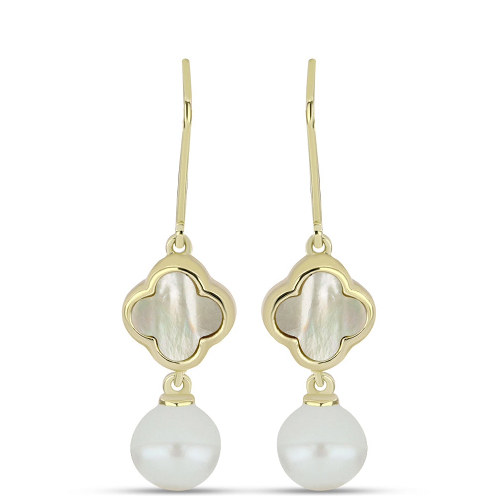 Pendientes de Plata Bañada en Oro con Madreperla y Perla de Agua Dulce 1 