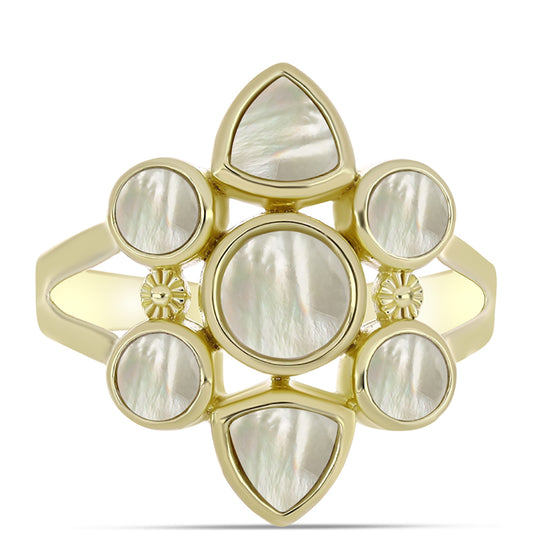 Anillo de Plata Bañada en Oro con Madreperla