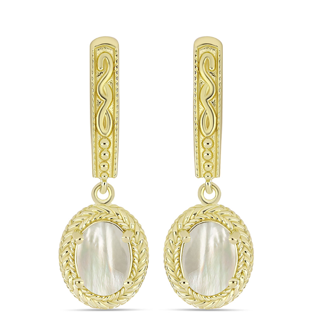 Pendientes de Plata Bañada en Oro con Madreperla