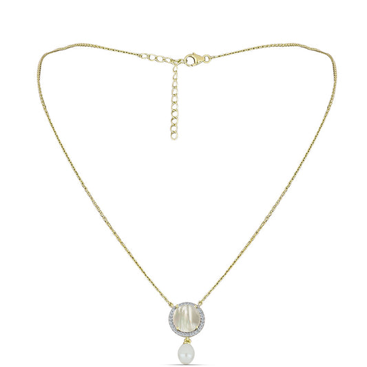 Collar de Plata Bañada en Oro con Madreperla y Perla de Agua Dulce