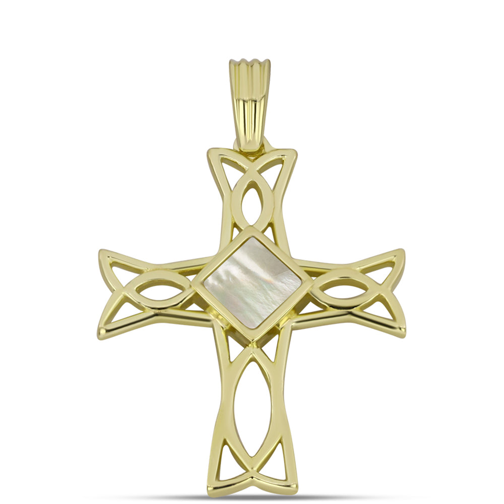 Cruz Colgante de Plata Bañada en Oro con Madreperla 1 