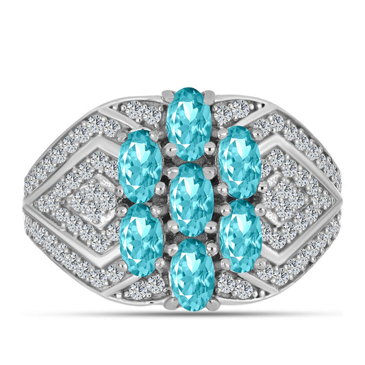 Anillo de Plata con Cuarzo Paraiba y Topacio Blanco