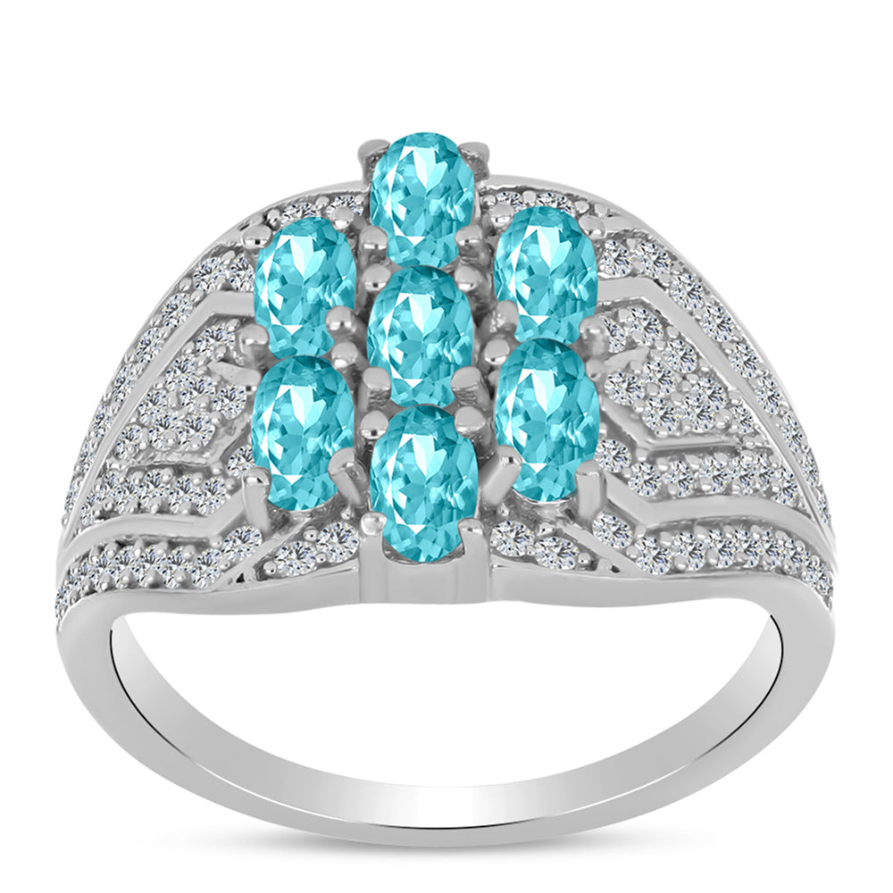 Anillo de Plata con Cuarzo Paraiba y Topacio Blanco 3 