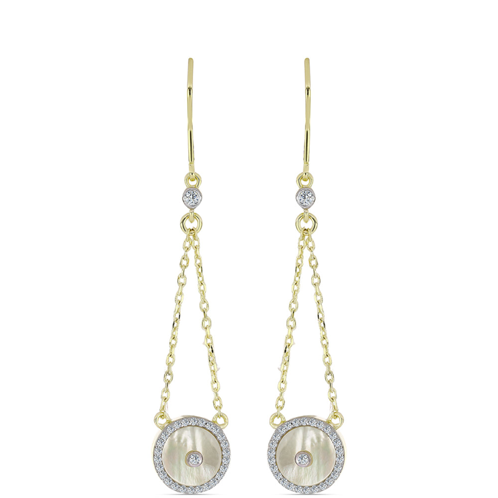 Pendientes de Plata Bañada en Oro con Madreperla y Topacio Blanco 1 