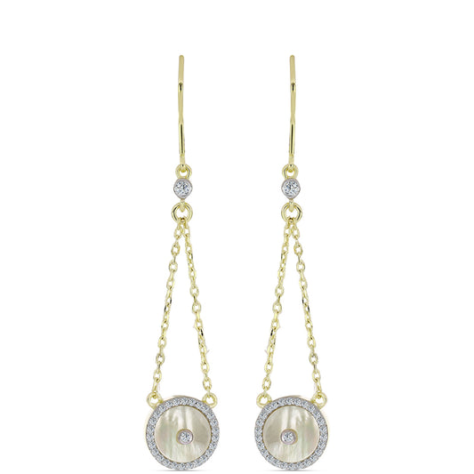 Pendientes de Plata Bañada en Oro con Madreperla y Topacio Blanco