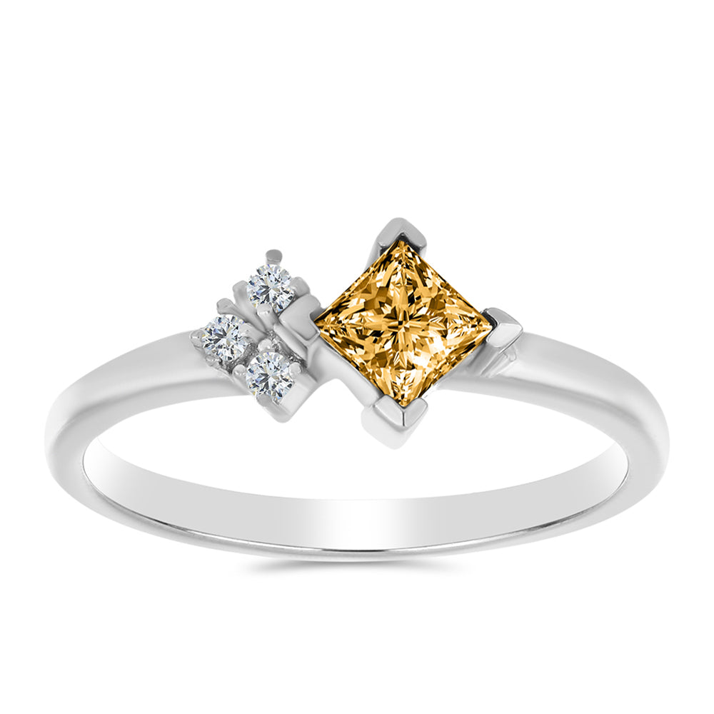 Anillo de Plata con Moisanita Champagne y Topacio Blanco
