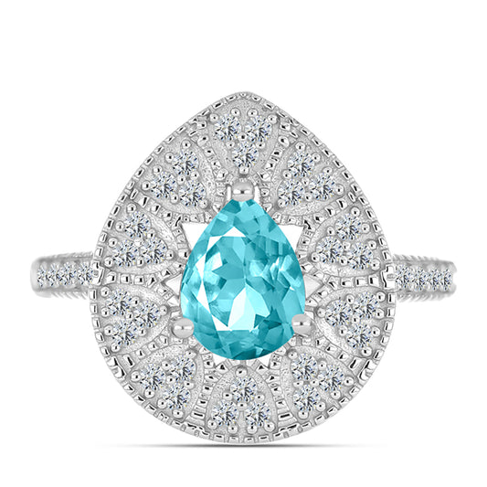 Anillo de Plata con Cuarzo Paraiba y Topacio Blanco