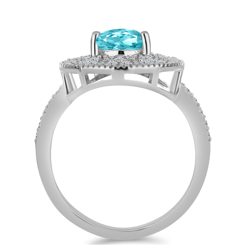 Anillo de Plata con Cuarzo Paraiba y Topacio Blanco