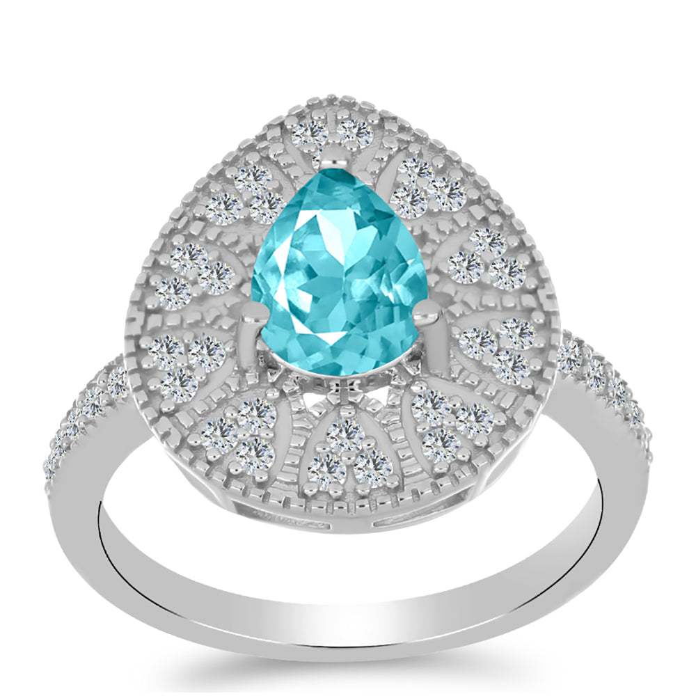 Anillo de Plata con Cuarzo Paraiba y Topacio Blanco