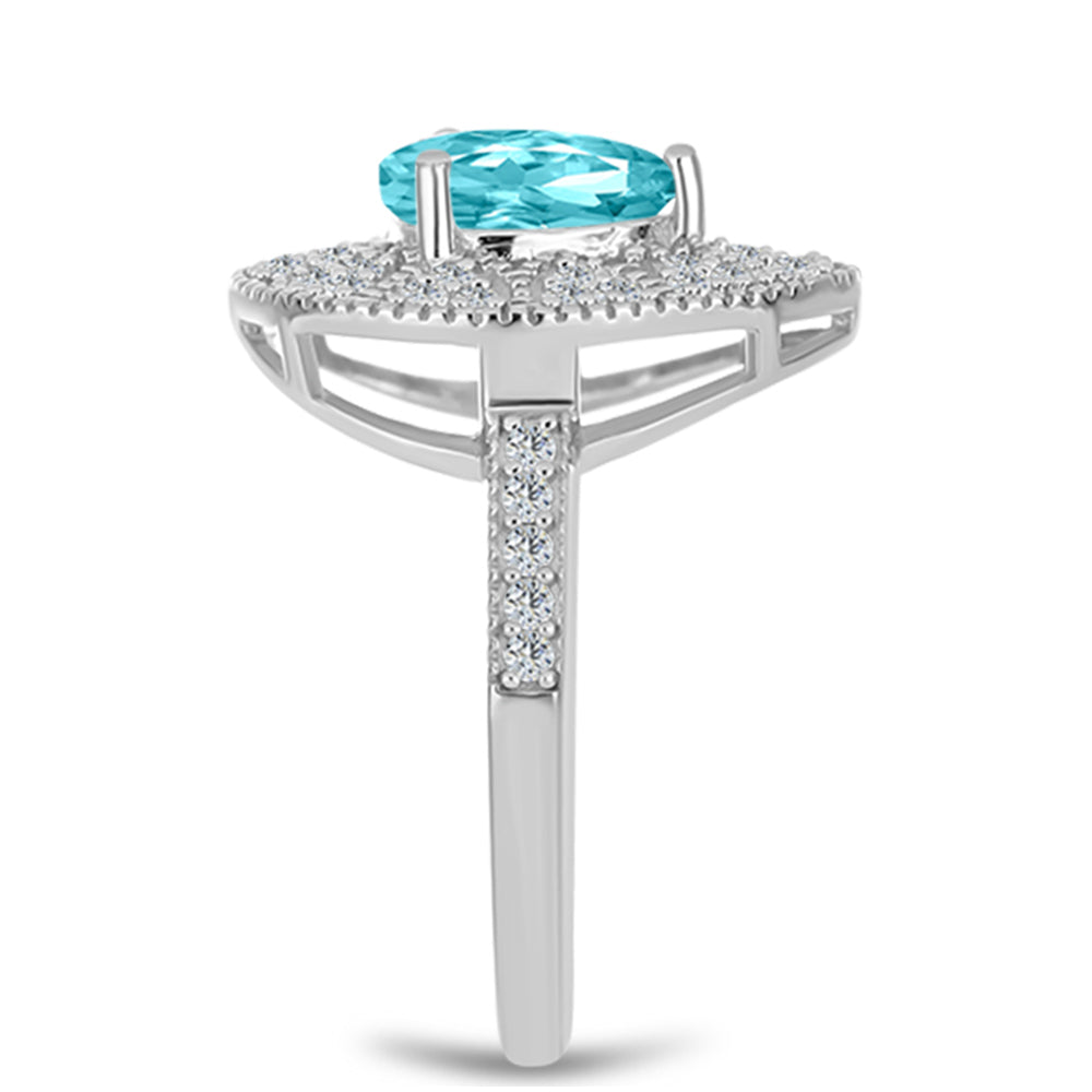 Anillo de Plata con Cuarzo Paraiba y Topacio Blanco