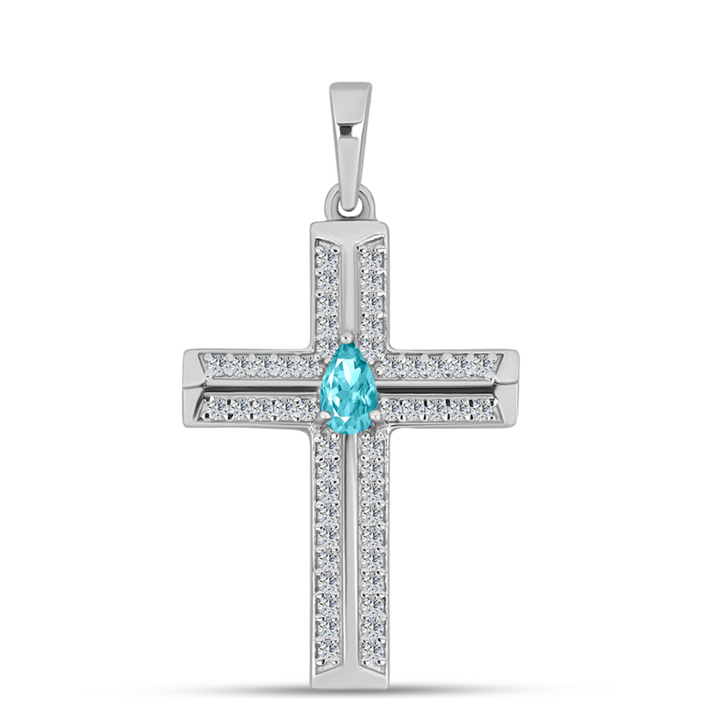 Cruz Colgante de Plata con Cuarzo Paraiba y Topacio Blanco 1 
