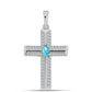Cruz Colgante de Plata con Cuarzo Paraiba y Topacio Blanco
