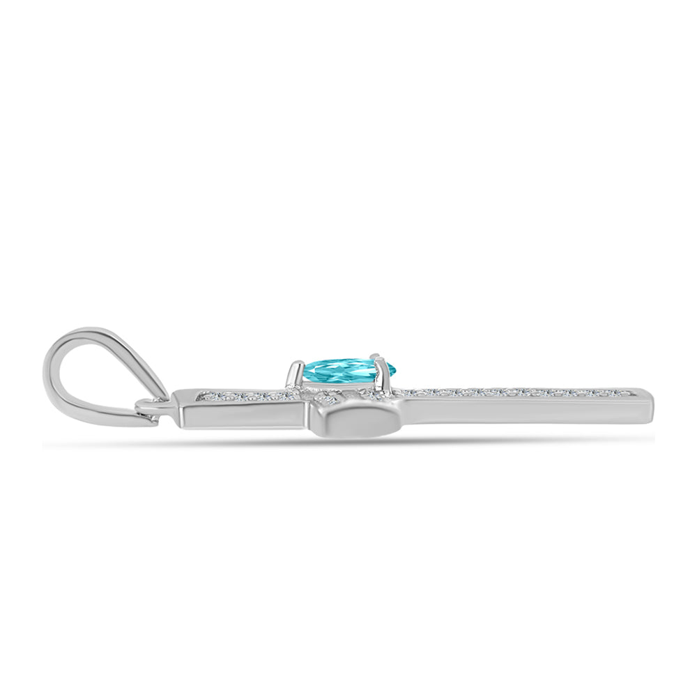Cruz Colgante de Plata con Cuarzo Paraiba y Topacio Blanco 2 