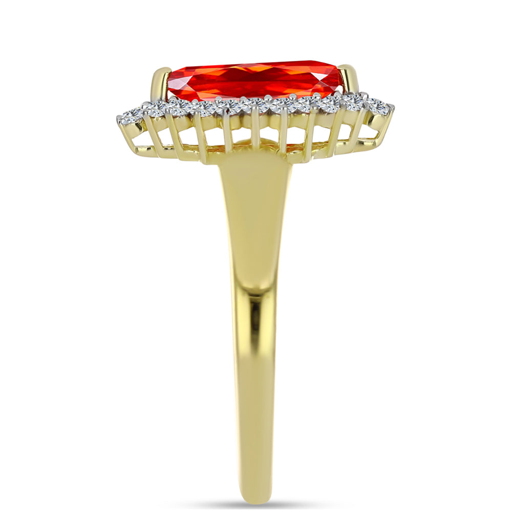 Anillo de Plata Bañada en Oro con Ópalo Rojo etíope de Lega Dembi y Topacio Blanco