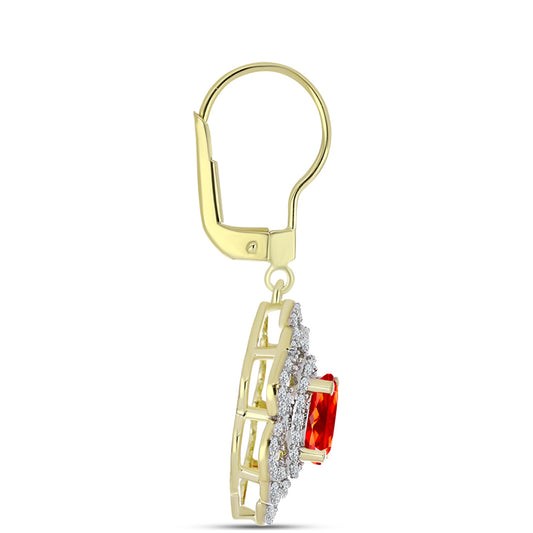 Pendientes de Plata Bañada en Oro con Ópalo Rojo etíope de Lega Dembi y Topacio Blanco