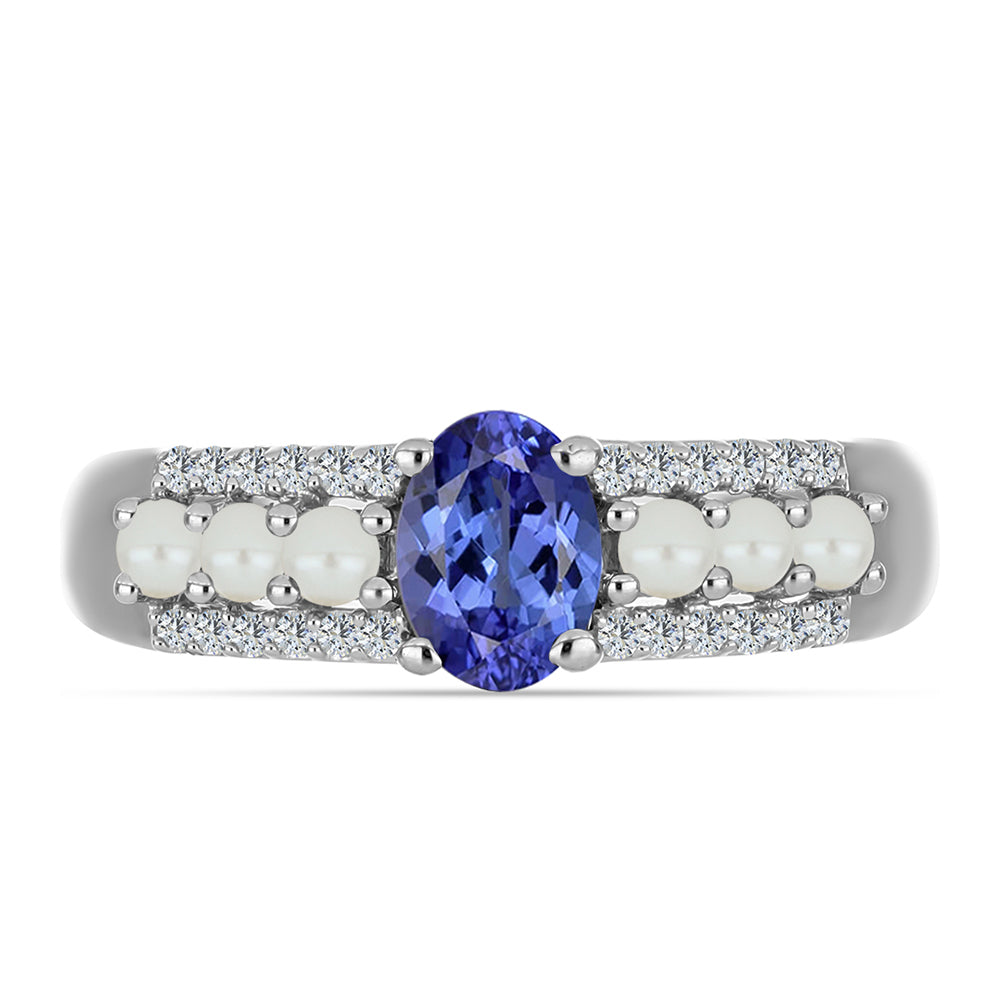 Anillo de Plata con Tanzanita AAA y Perla de Agua Dulce 1 