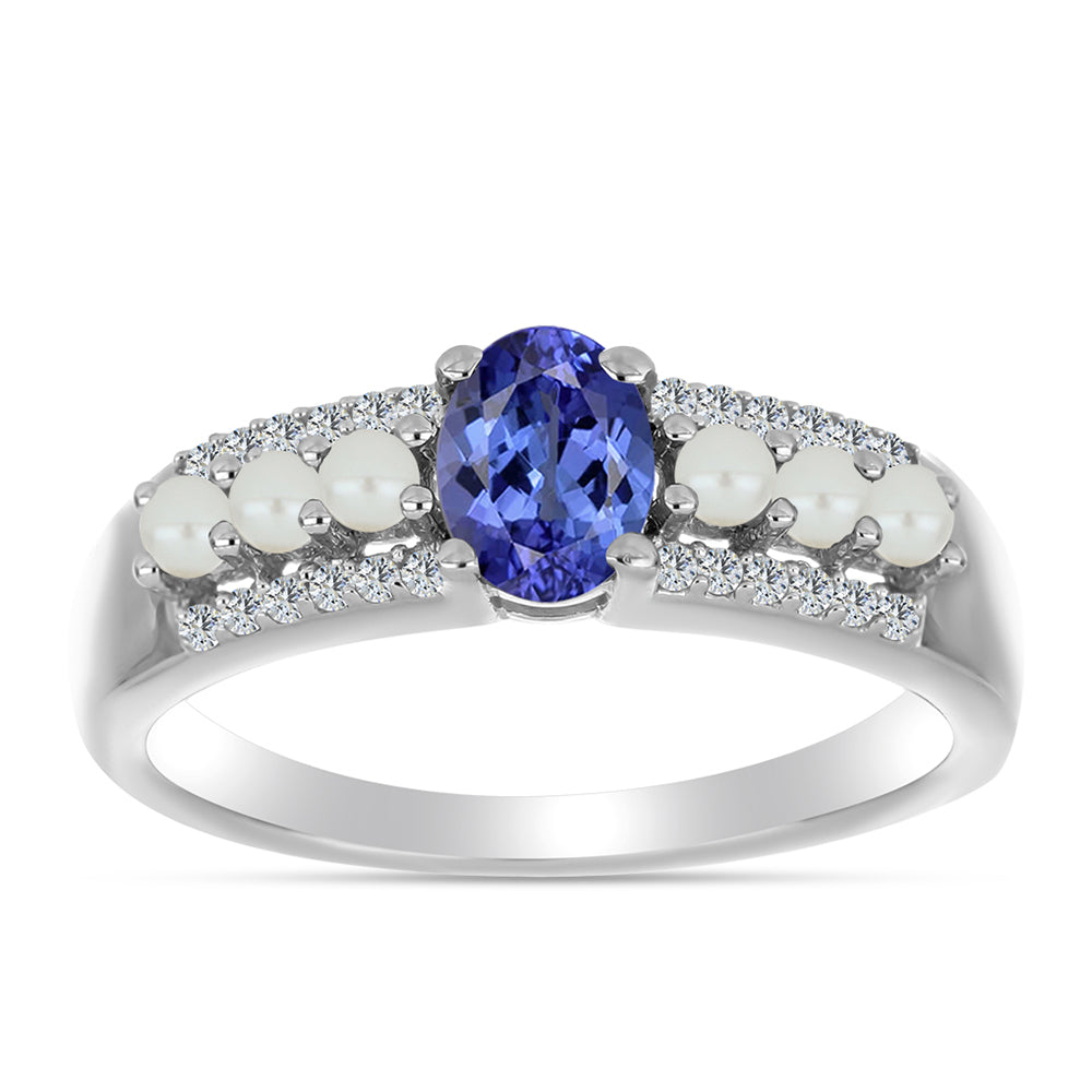 Anillo de Plata con Tanzanita AAA y Perla de Agua Dulce 3 