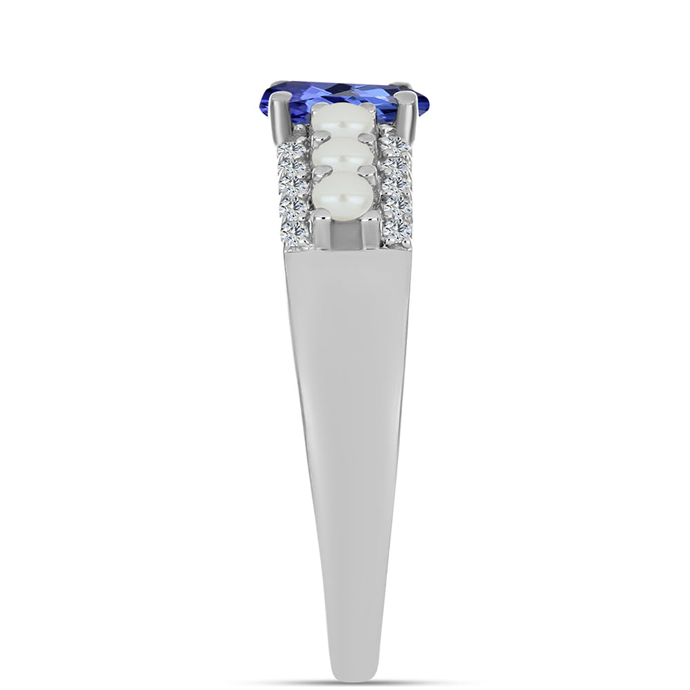Anillo de Plata con Tanzanita AAA y Perla de Agua Dulce