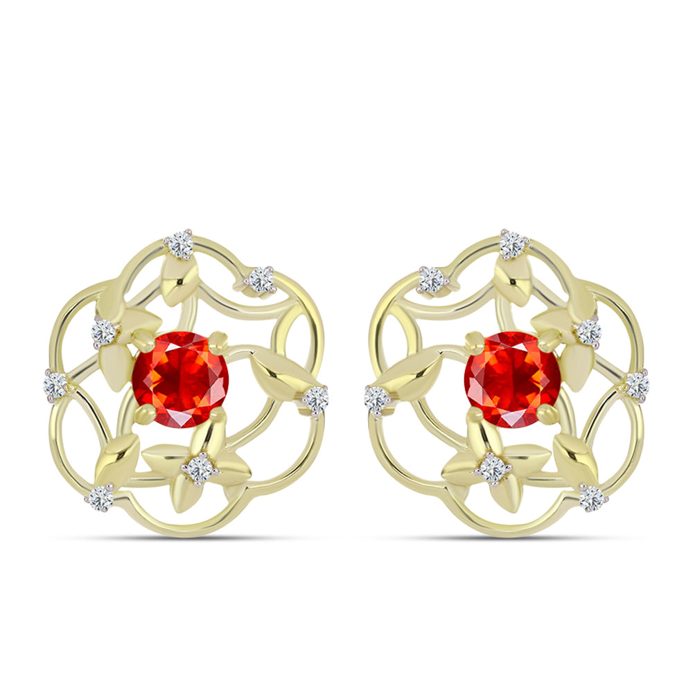 Pendientes de Plata Bañada en Oro con Ópalo Rojo etíope de Lega Dembi y Topacio Blanco