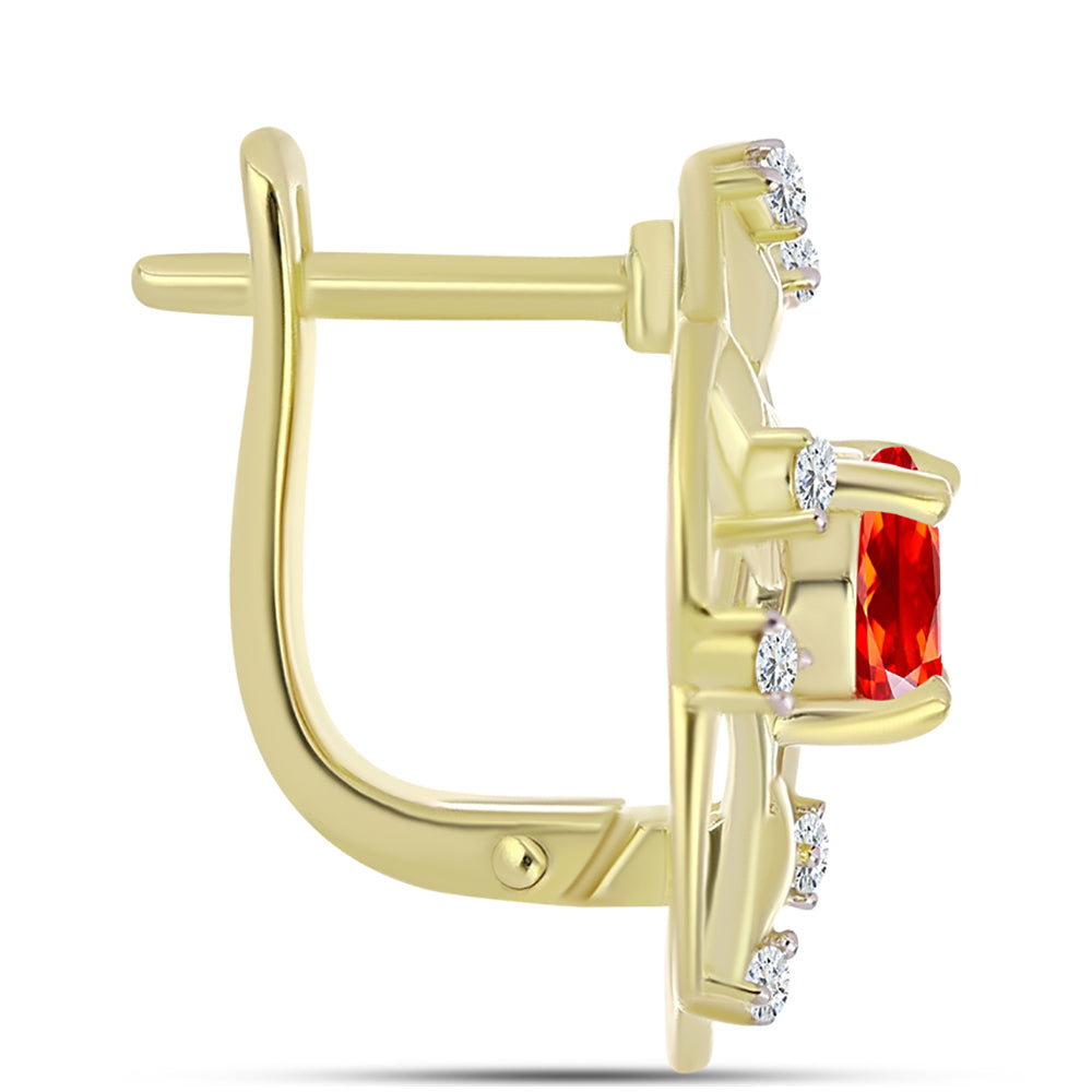 Pendientes de Plata Bañada en Oro con Ópalo Rojo etíope de Lega Dembi y Topacio Blanco 2 