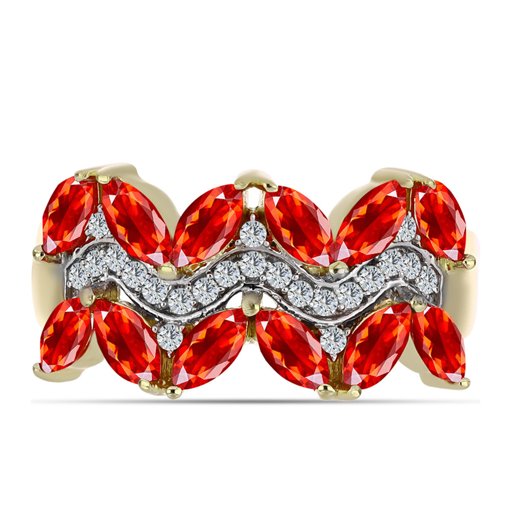 Anillo de Plata Bañada en Oro con Ópalo Rojo etíope de Lega Dembi y Topacio Blanco