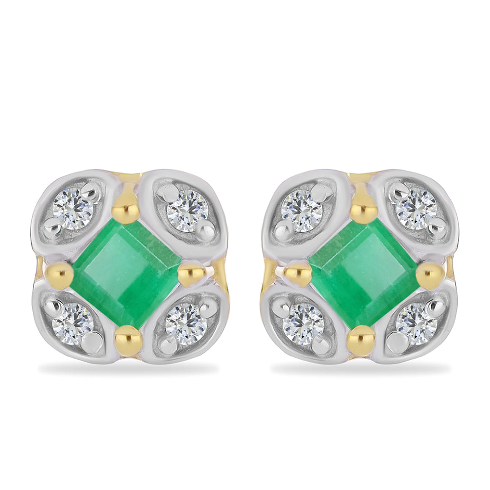 Pendientes de Plata Bañada en Oro con Esmeralda de Brasil y Zircón Blanco 1 